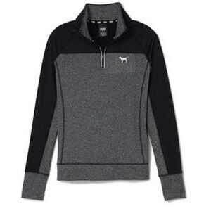 PINK Victoria’s Secret Ultimate Half Zip Jacket Black Gray Marled Size Small